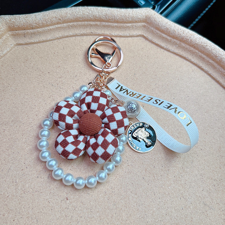 Wholesale Cartoon Milk Coffee Pearl Cloth Flower Keychains